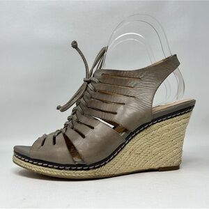 CIRCA JOAN & DAVID Nude Leather Gladiator Wedge Heel Espadrille Sandal US 6.